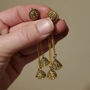 New Jhumki Gold Plated Long Dangle Bell Earrings.